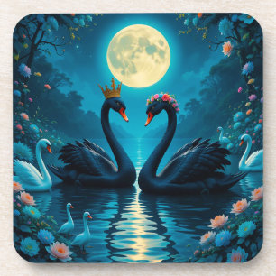 Posavasos Cisnes negros elegantes bajo luna llena