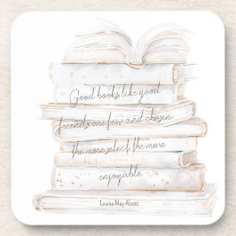 Posavasos Cita de amistad y libros en acuarela blanca y dora