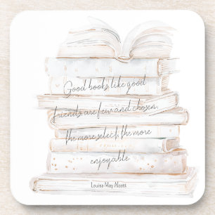 Posavasos Cita de amistad y libros en acuarela blanca y dora
