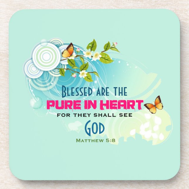 Posavasos Cita de Beatitude con mariposas y flores (Frente)