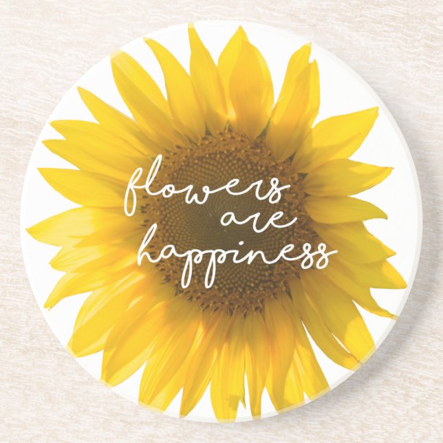 Posavasos Cita de girasol "las flores son felicidad" (Frente)