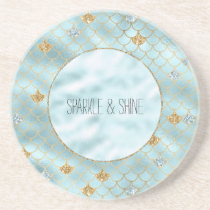 Posavasos Cita de la sirena del Purpurina azul Girly Gold Aq