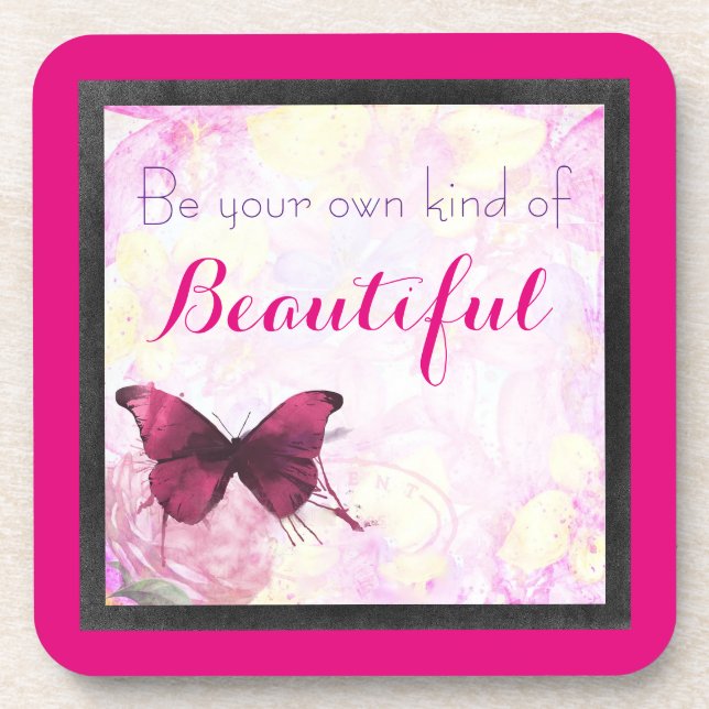 Posavasos Cita inspiradora Con Una Mariposa De Acuarela (Frente)