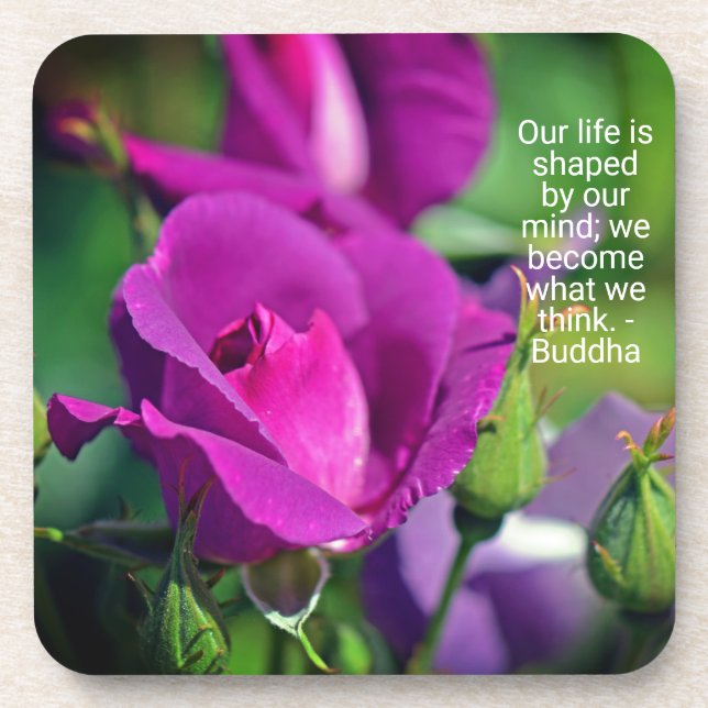 Posavasos Cita motivacional Rosa de Purple Budding (Frente)