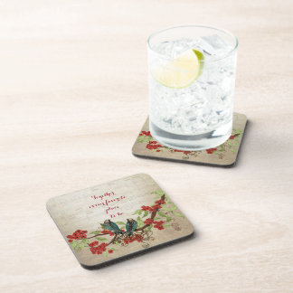 Posavasos Citación del patrón floral rojo de aves Verde azul