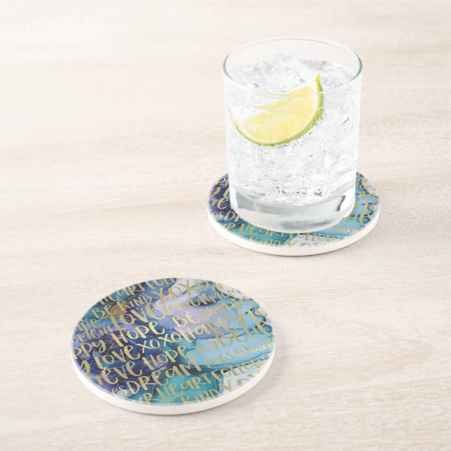 Posavasos Citas Inspiradoras de oro para mujeres azules (Lado)