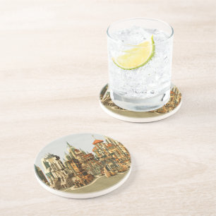 Posavasos Ciudad de fantasía futurista Arte de horizonte de