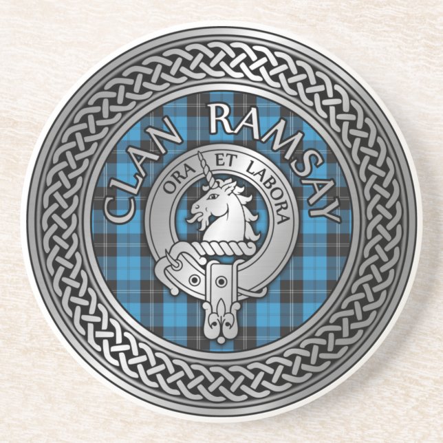 Posavasos Clan Ramsay Escudo y Hunting Tartan Knot (Frente)