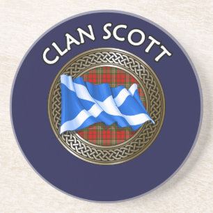Posavasos Clan Scott Tartan Knot & Flag
