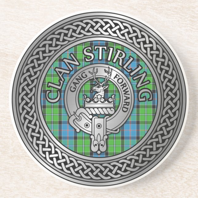 Posavasos Clan Stirling Escudo y Tartan Knot (Frente)