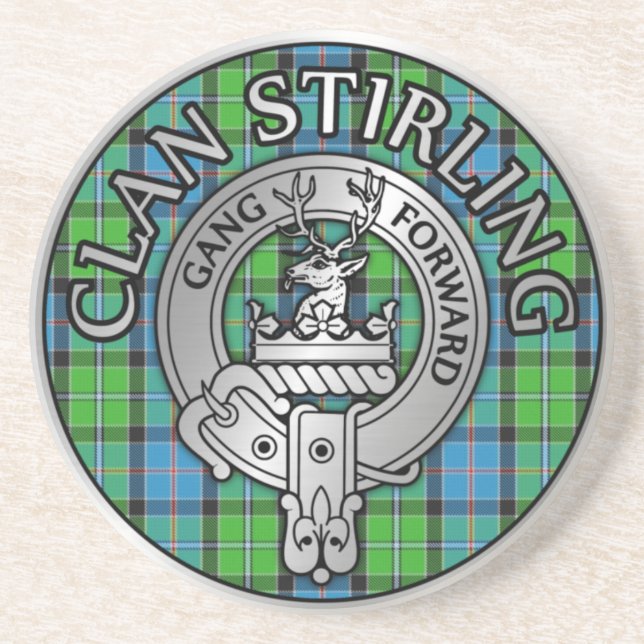 Posavasos Clan Stirling Escudo y Tartan Knot (Frente)