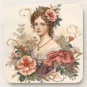 Posavasos Clásica, bella Noblewoman con adorno de Rosas