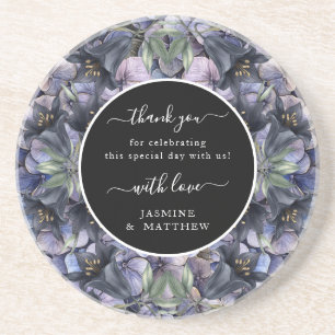 Posavasos Clásico agradecimiento chic boda floral negro temp