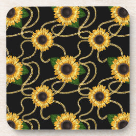 Posavasos Clásico amarillo girasol elegante patrón en negro