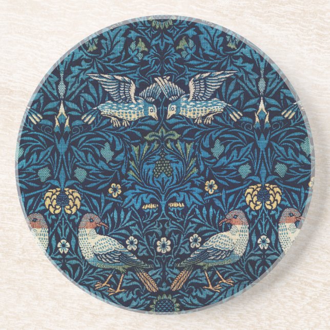 Posavasos Clásico de tapiz de aves azules de William Morris (Frente)