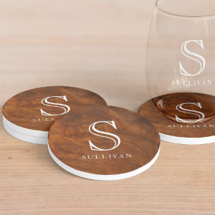 Posavasos Clásico Elegante Nombre Monograma de Grano de Made