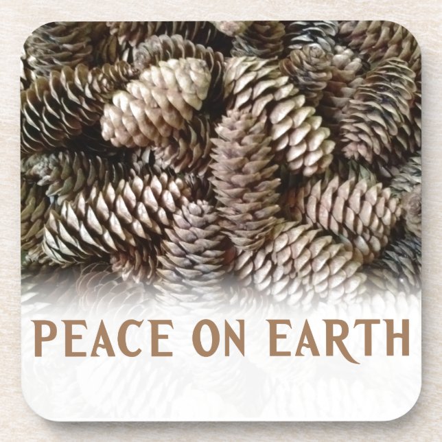 Posavasos Clásico Holiday Pine Cone Peace On Earth (Frente)