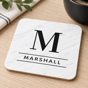 Posavasos Clásico Nombre de Familia Monograma Serif Negro