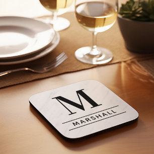 Posavasos Clásico Nombre de Familia Monograma Serif Negro