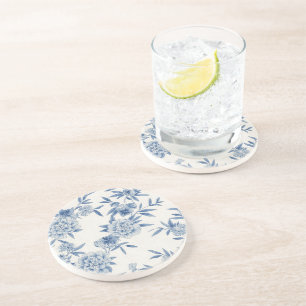 Posavasos Clásico Patrón de Acuarela de Toile Floral Azul Bl