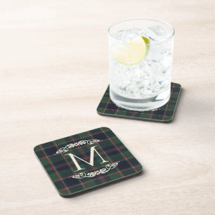 Posavasos Clásico Patrón de Cuadro Escocés Azul Oscuro Rojo