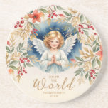 Posavasos Classic Exquisite Christmas Victorian Angel Xmas<br><div class="desc">Classic Romantic Exquisite Christmas Angel with Flowers Victorian-Themed Inspired Christmas coaster with Joy to the World Quote. Introducing our romantic angel-inspired Christmas coasters, crafted from sandstone with a cork base, adding a touch of elegance to your festive celebrations. Each coaster features a delicate design of an angel surrounded by flowers,...</div>