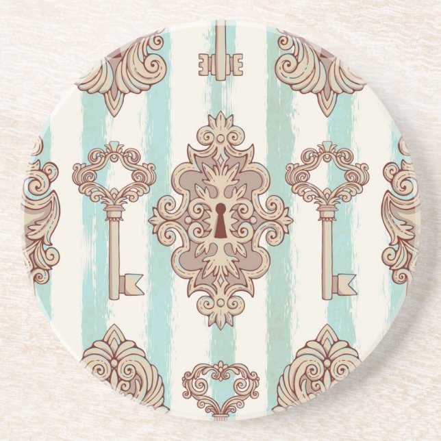 Posavasos Claves de época, cerraduras: patrón de mano libre. (Frente)