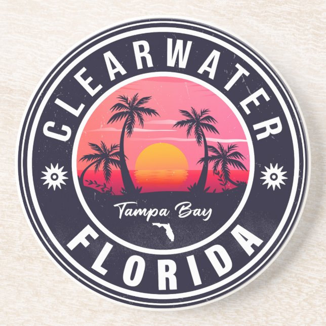 Posavasos Clearwater Beach Florida Retro Sunset Souvenirs (Frente)