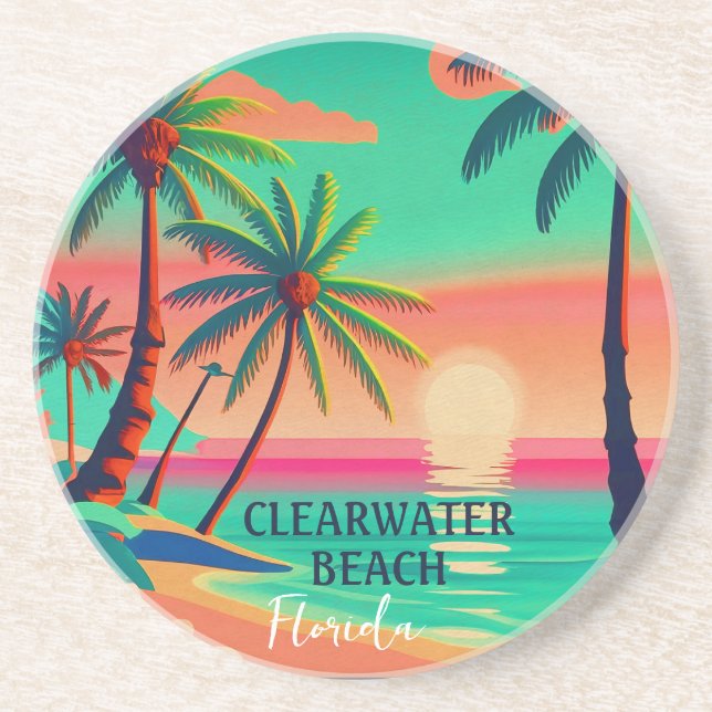 Posavasos Clearwater Beach Florida Tropical Palm Tree 1950 (Frente)