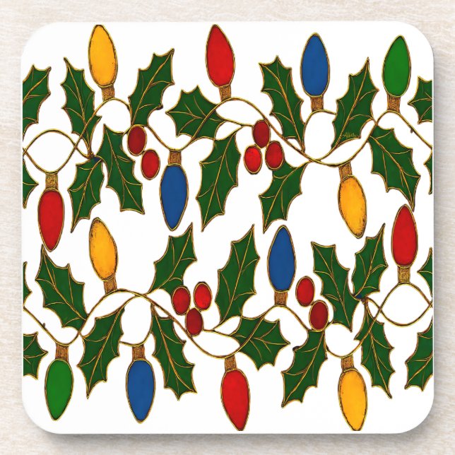 Posavasos Cloisonne Art Christmas Lights and Holly (Frente)
