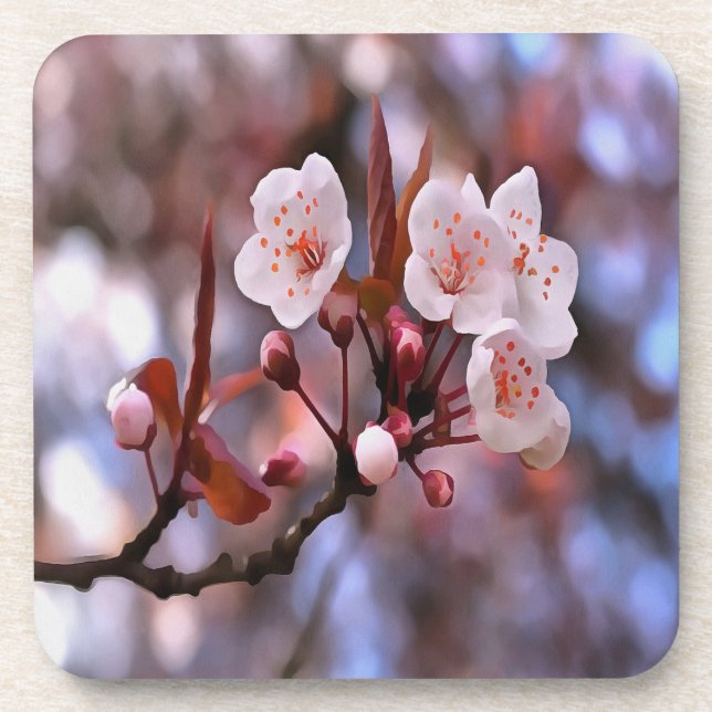 Posavasos Clúster con flores de cerezo con rosa y azul (Frente)