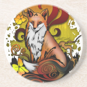 Posavasos Coaster de arenisca de Fox Woodland en otoño en ca