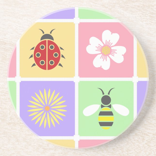 Posavasos Coaster de arenisca de parches de primavera (Frente)