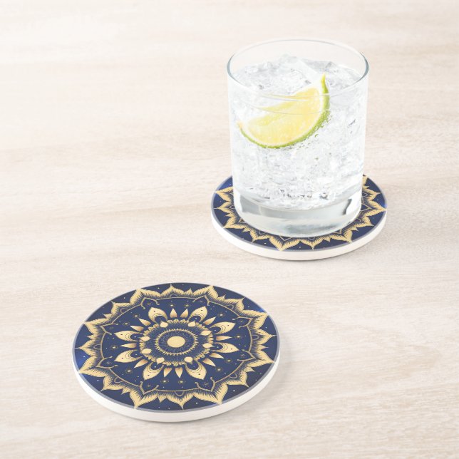 Posavasos Coaster de Arenisca Mandala de Luna Celestial | Az (Lado)