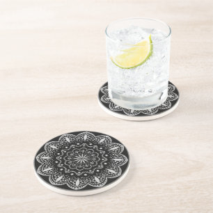 Posavasos Coaster de arenisca Mandala   Negro y Gris