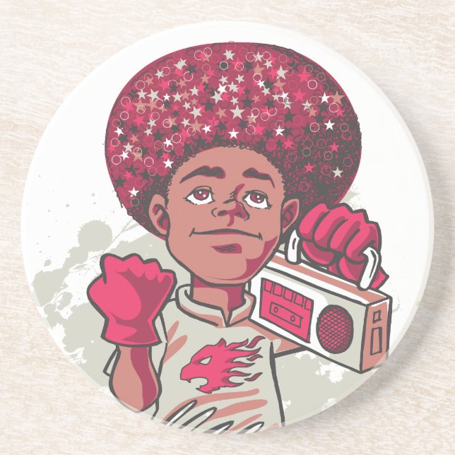 Posavasos Coaster de arenisca – Poder JUVENIL Afro y Boombox (Frente)