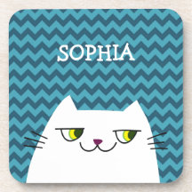 Coaster de gato Monograma Chevron Azul Lindo