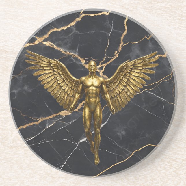 Posavasos Coaster de lujo de mármol ángel dorado (Frente)