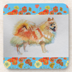 Posavasos Coaster de perro Pomerania Spitz alemán acuarela