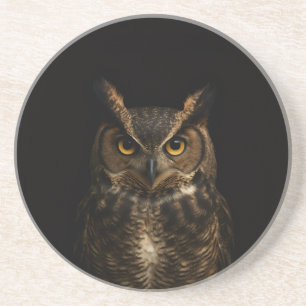 Posavasos Coaster negro 4 Luxe con búho de ojo dorado