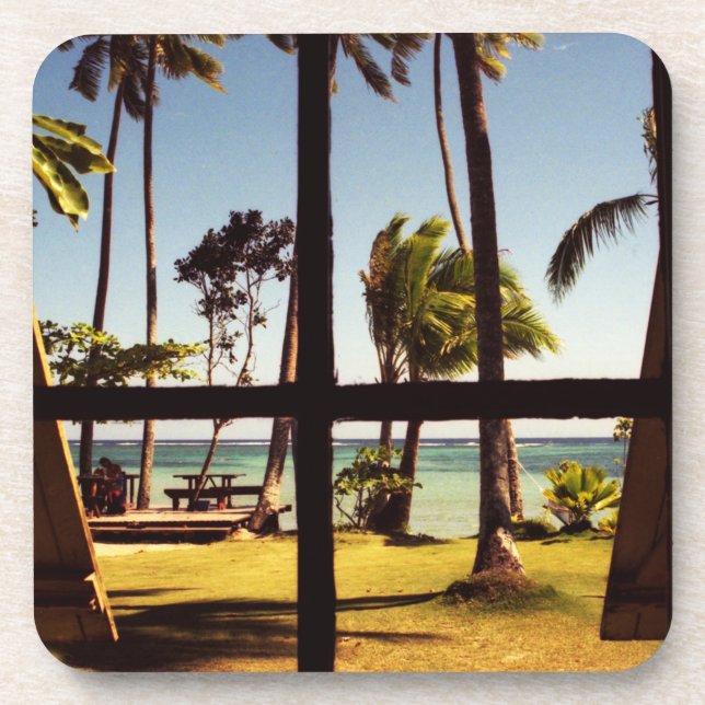 Posavasos Coastercnm de la escena tropical de la playa de Fi (Frente)