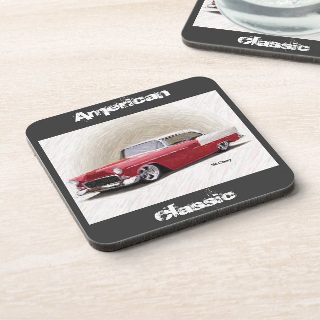 Posavasos Coasters Coupe Chevy Clásico Rojo 1956 (Lado Izquierdo)