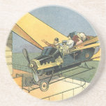 Posavasos Coche convertible de ciencia ficción steampunk vin<br><div class="desc">Ilustración vintage diseño victoriano futurista de viaje y transporte de ciencia ficción steampunk con un coche convertible volador con alas. El chófer está a punto de aterrizar su coche futurista (¿o es un avión?) en la tienda de chocolate al por menor en el futuro. Un diseño clásico retro de cómic...</div>