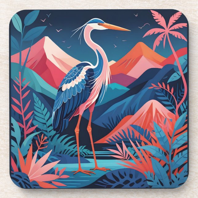 Posavasos coche de garza de cresta de neón (Frente)