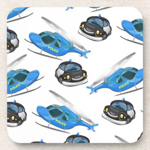 Posavasos Coche de policía y helicóptero