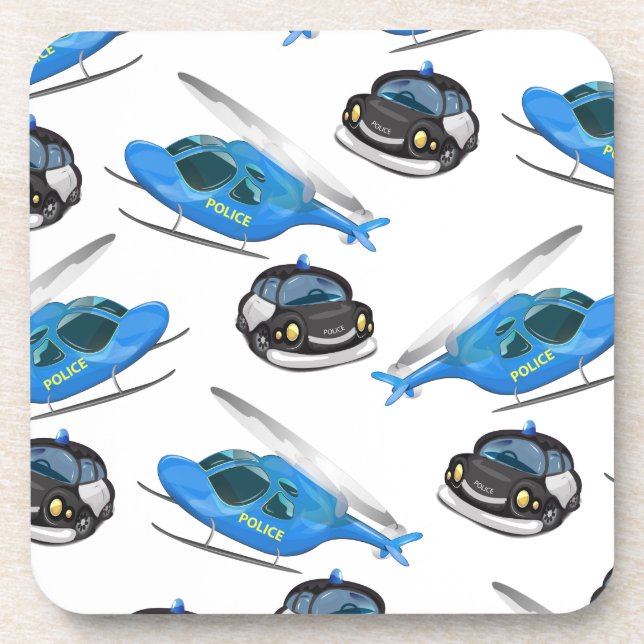 Posavasos Coche de policía y helicóptero (Frente)