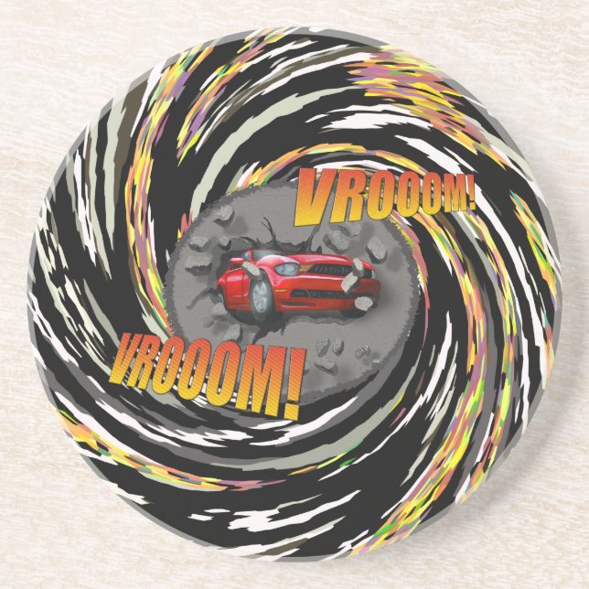 Posavasos Coche deportivo rojo estrellado a través de la par (Frente)