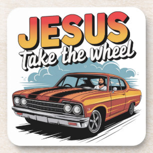 Posavasos Coche Musculoso Antiguo 'Jesús Toma el Volante'