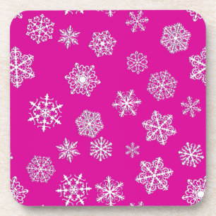 Posavasos Cochos de nieve blancos en 3D sobre fondo rosa fuc