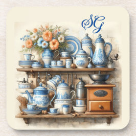 Posavasos Cocina azul monograma vintage